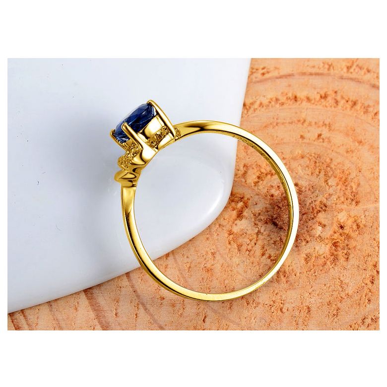 Bague Solitaire - Saphir et Diamants - Or jaune 18 carats - 4