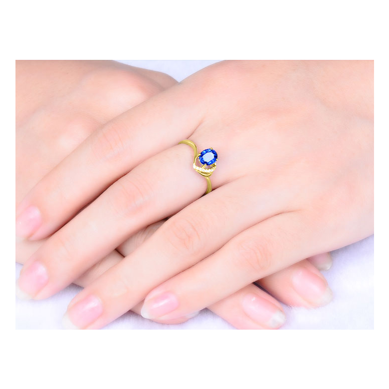 Bague Solitaire - Saphir et Diamants - Or jaune 18 carats - 2
