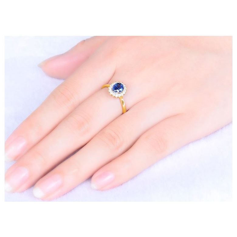 Bague Saphir ovale et diamants - Or jaune 18 carats - 7