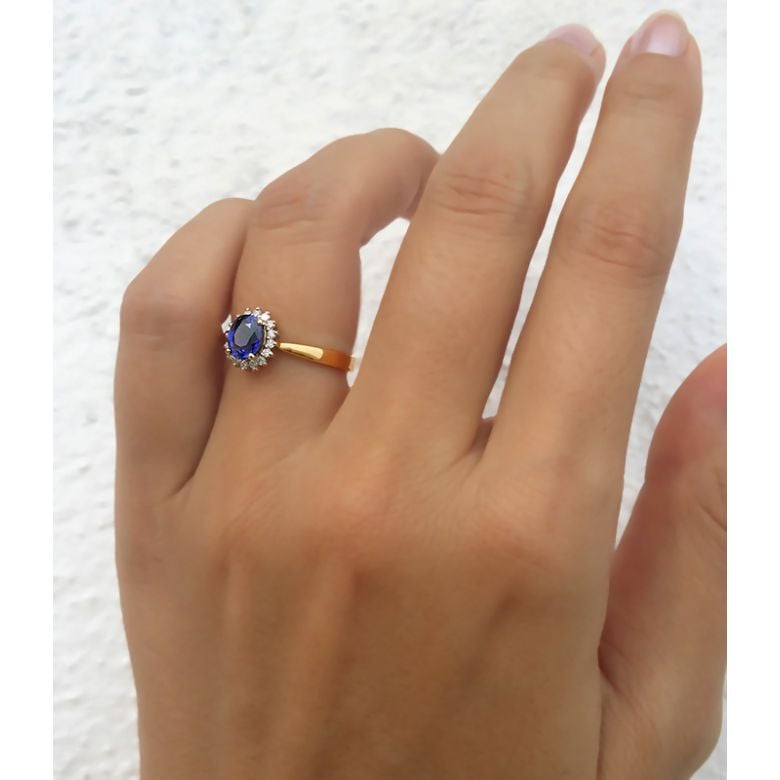 Bague saphir or jaune - Esthétique classique dans un esprit floral - 4