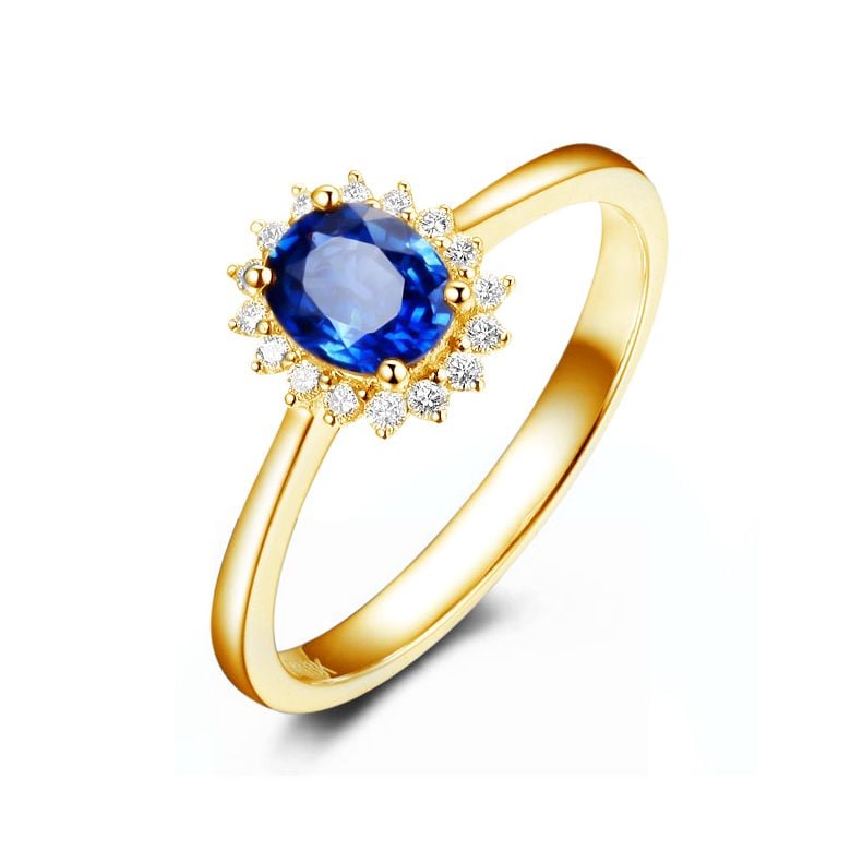 Bague Saphir ovale et diamants - Or jaune 18 carats - 3