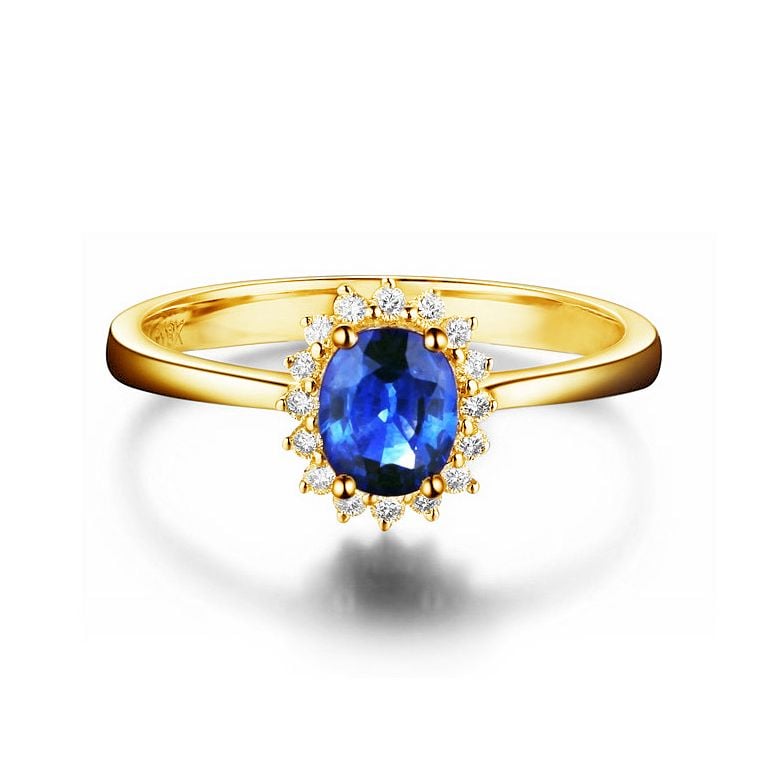 Bague Saphir ovale et diamants - Or jaune 18 carats - 1