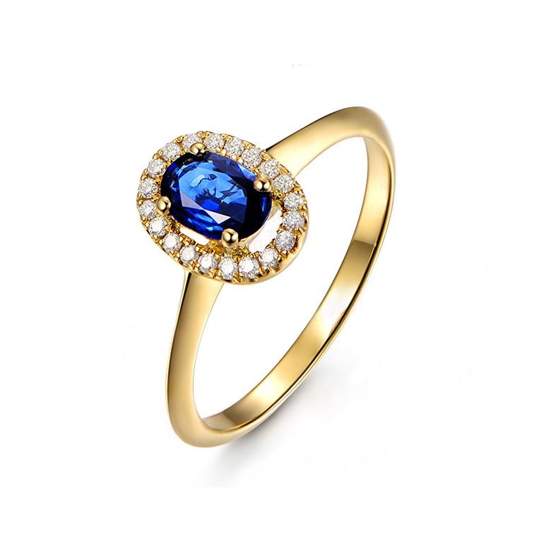 Bague or jaune saphir. Pavage diamants. Persée - 1
