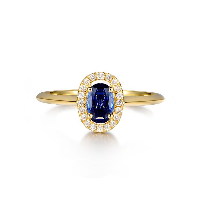 Bague or jaune saphir. Pavage diamants. Persée - 5