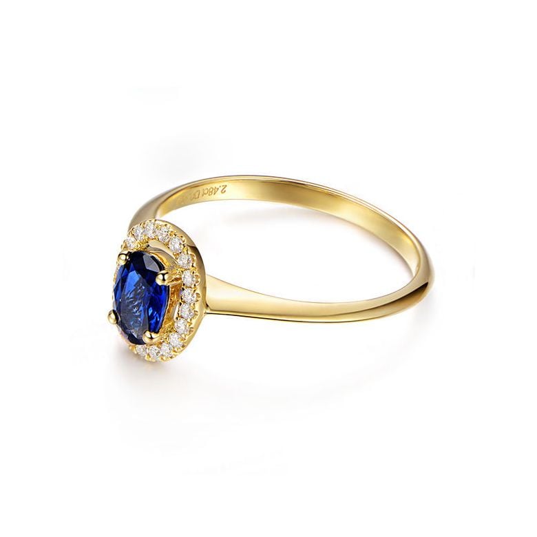 Bague or jaune saphir. Pavage diamants. Persée - 6