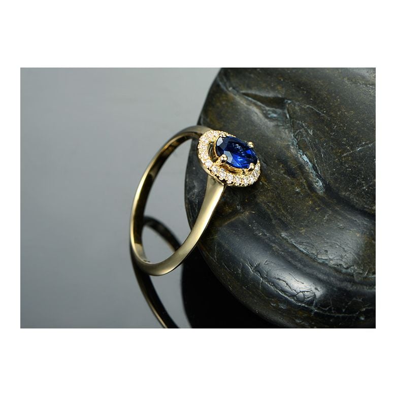 Bague or jaune saphir. Pavage diamants. Persée - 4