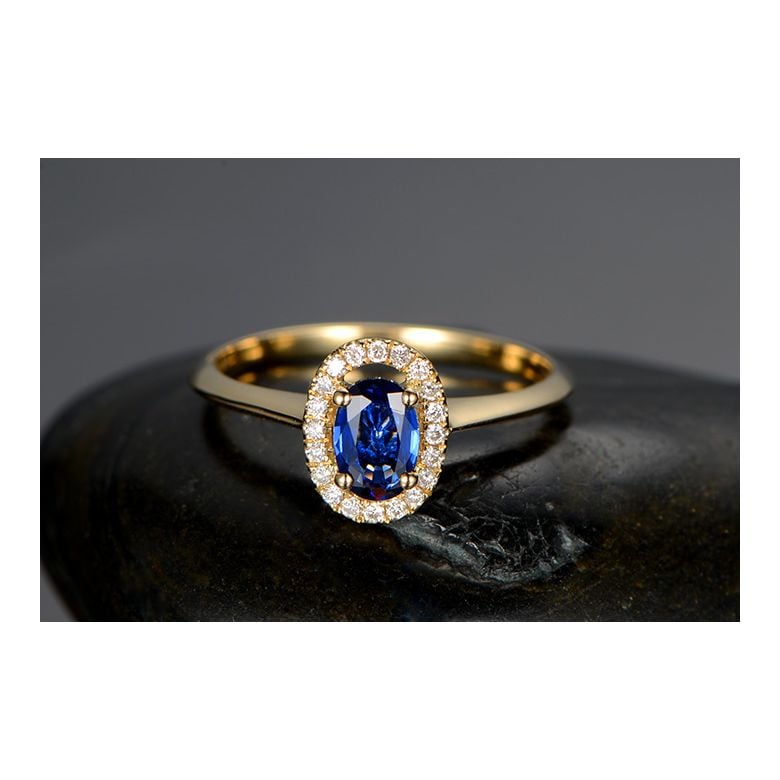 Bague or jaune saphir. Pavage diamants. Persée - 3