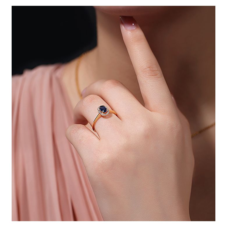 Bague or jaune saphir. Pavage diamants. Persée - 2