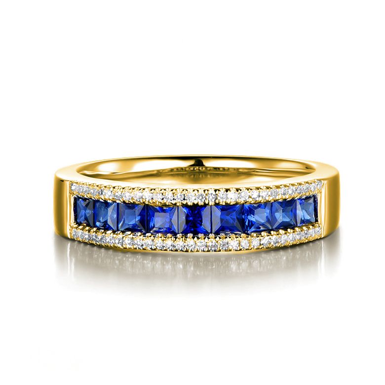 Bague saphir diamant or jaune - Lumière Azurée - 1