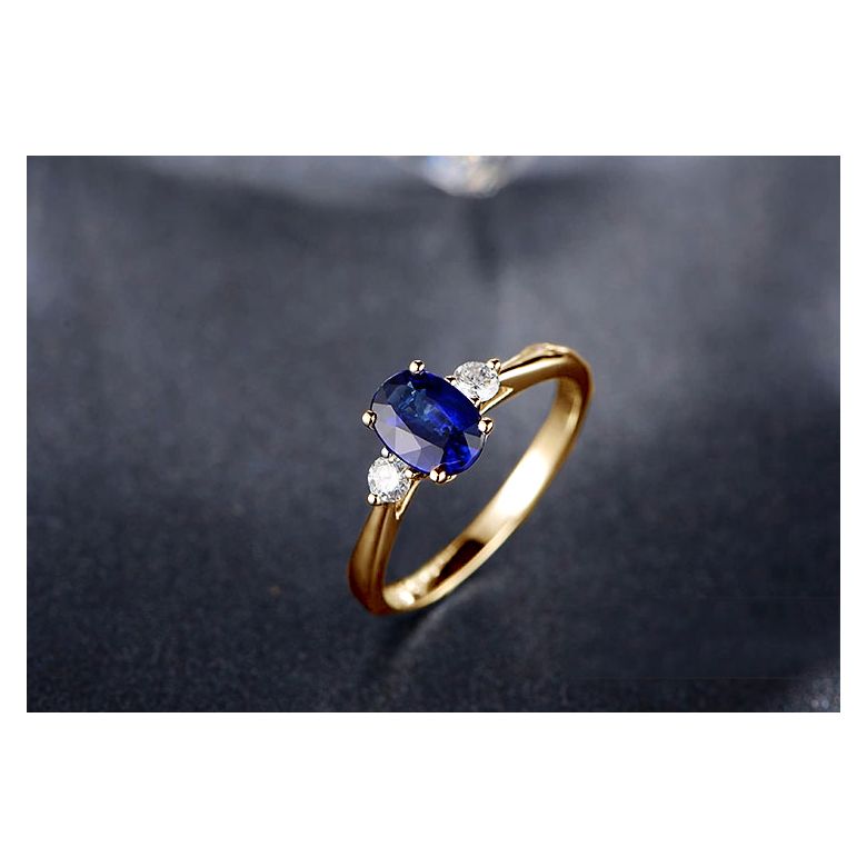 Solitaire trilogie saphir bleu 1 carat avec 2 diamants. Or jaune - 3