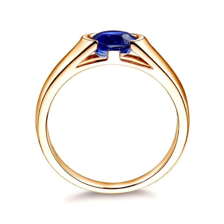 Bague de fiançailles saphir bleu intense et or jaune 18cts - 3
