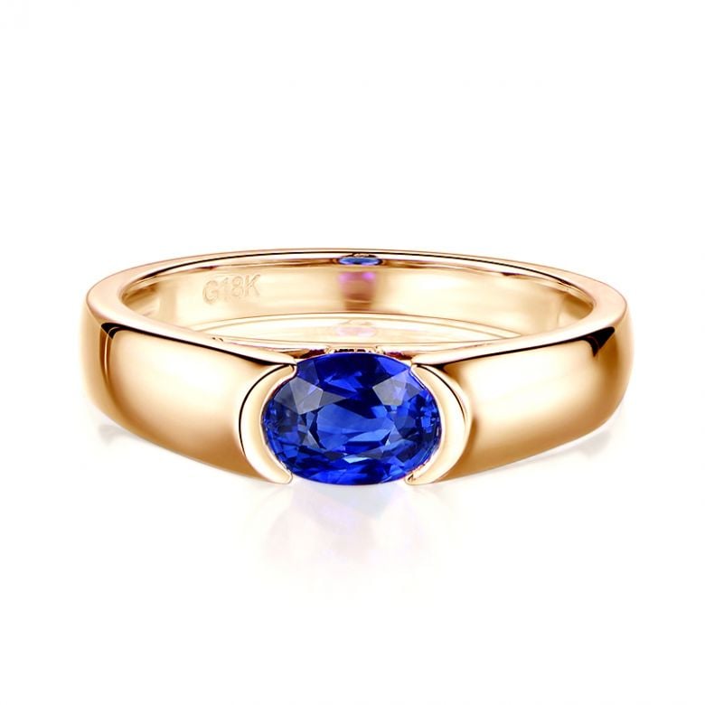 Bague de fiançailles saphir bleu intense et or jaune 18cts - 5