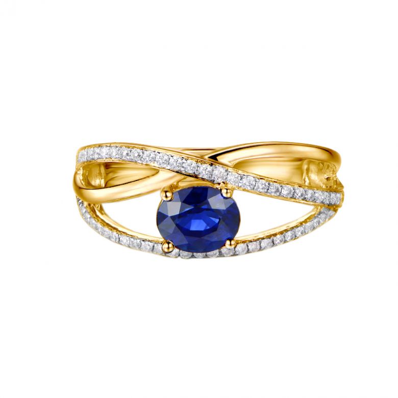 Bague saphir Sri Lanka 1 carat. Or jaune. Entrelacée - 5