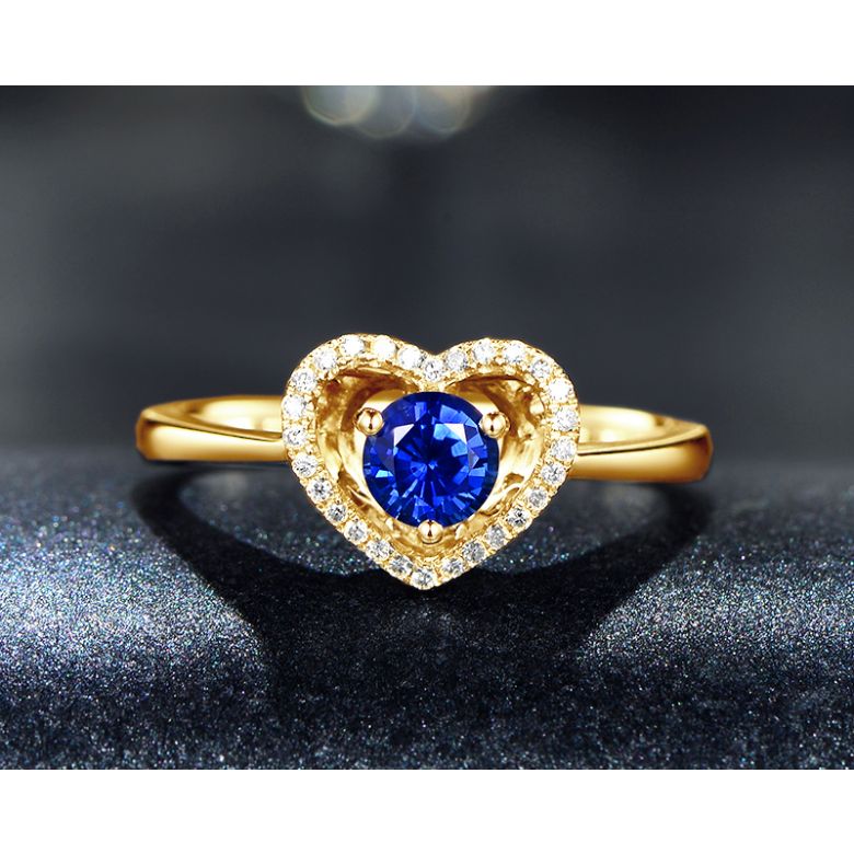 Bague coeur diamant saphir. Or jaune. Love me tender - 4
