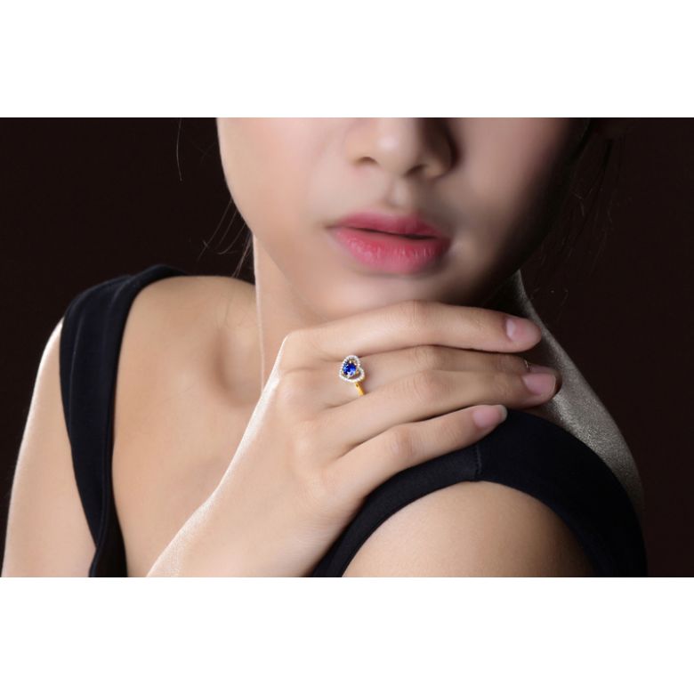 Bague coeur diamant saphir. Or jaune. Love me tender - 2