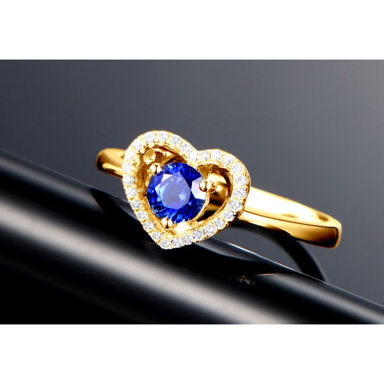 Bague coeur diamant saphir. Or jaune. Love me tender - 3