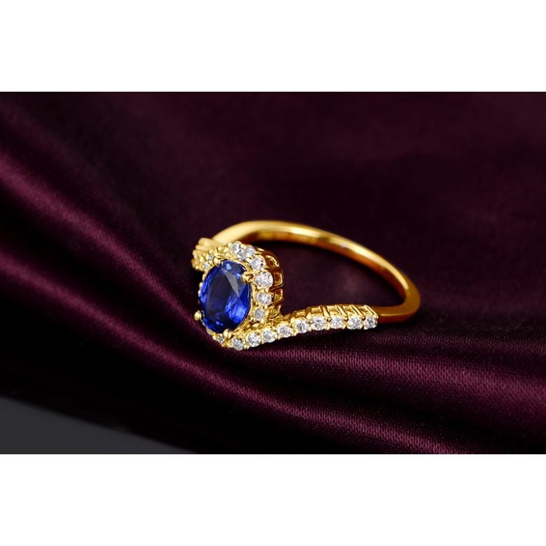 Bague saphir or jaune pavage diamant sinueux - 3