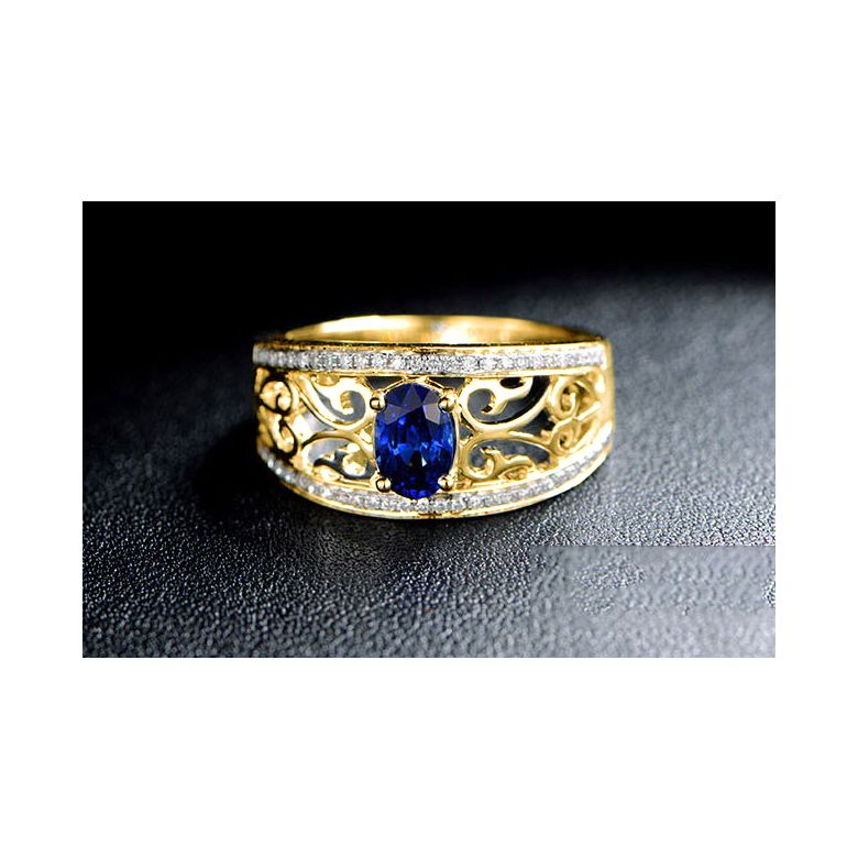 Bague fiançailles saphir 1ct. Or jaune. Motifs brodés dentelles - 3