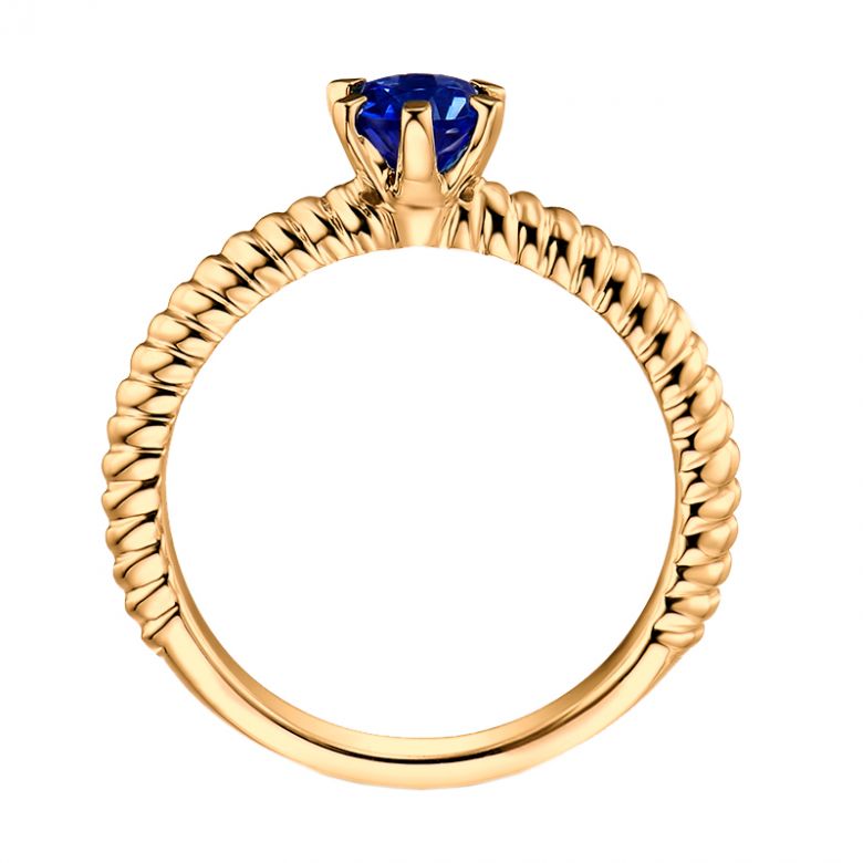 Bague or jaune monture torsadée. Saphir bleu 0.55ct - 2