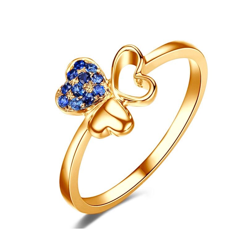 Bague 3 coeurs de trèfle ☘ Or jaune et saphirs bleus - 1