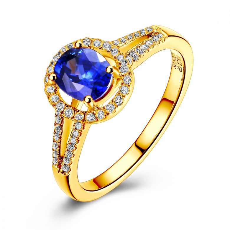 Bague de fiançailles saphir 0.90 carat. Or jaune, Diamants - 1