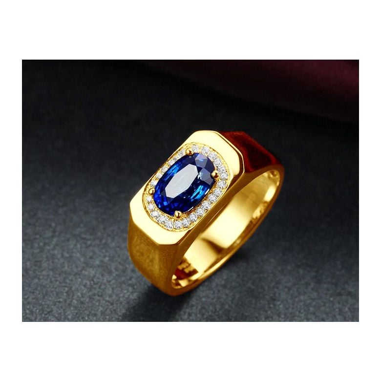 Chevalière Homme Or jaune. Saphirs, diamants 2.17ct - 3