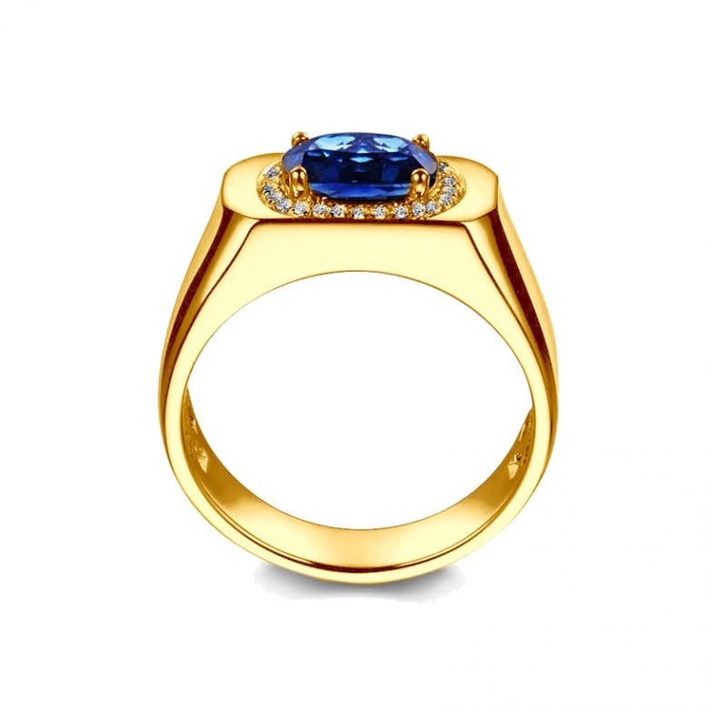 Chevalière Homme Or jaune. Saphirs, diamants 2.17ct - 6