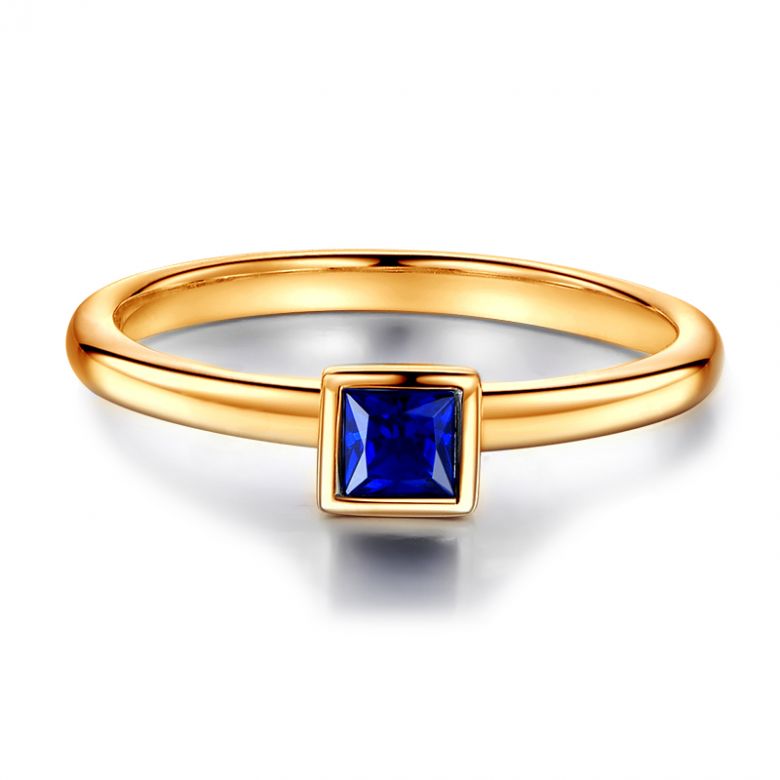 Bague de fiancailles Or jaune et saphir princesse - 6