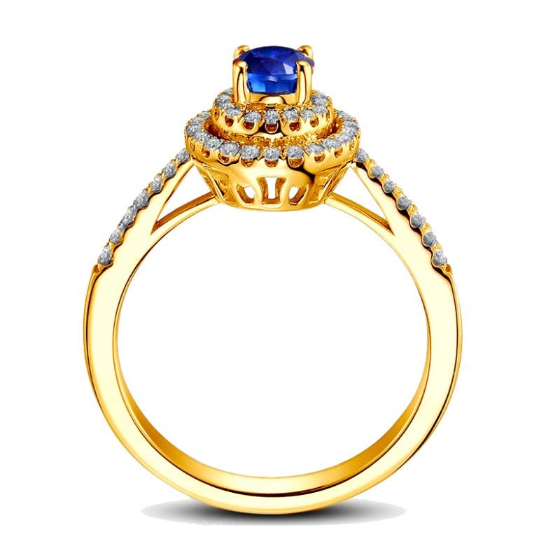 Bague sertissage virtuose Or jaune, diamants et saphir 0.50ct - 8