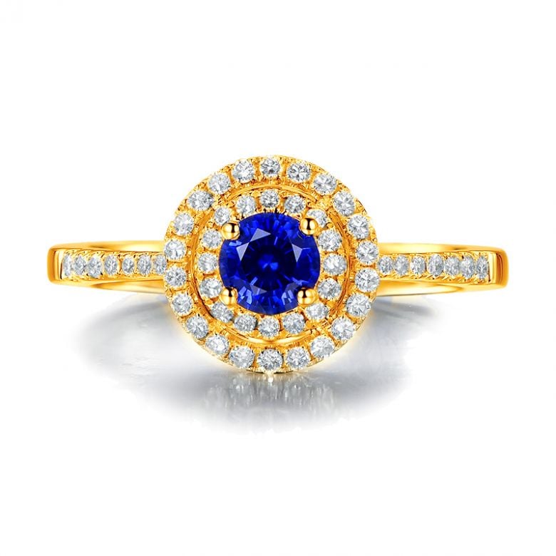 Bague sertissage virtuose Or jaune, diamants et saphir 0.50ct - 7
