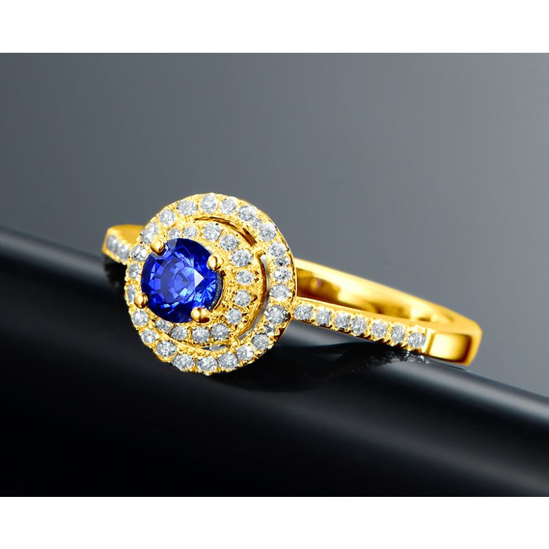 Bague sertissage virtuose Or jaune, diamants et saphir 0.50ct - 6