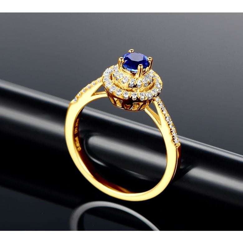 Bague sertissage virtuose Or jaune, diamants et saphir 0.50ct - 5