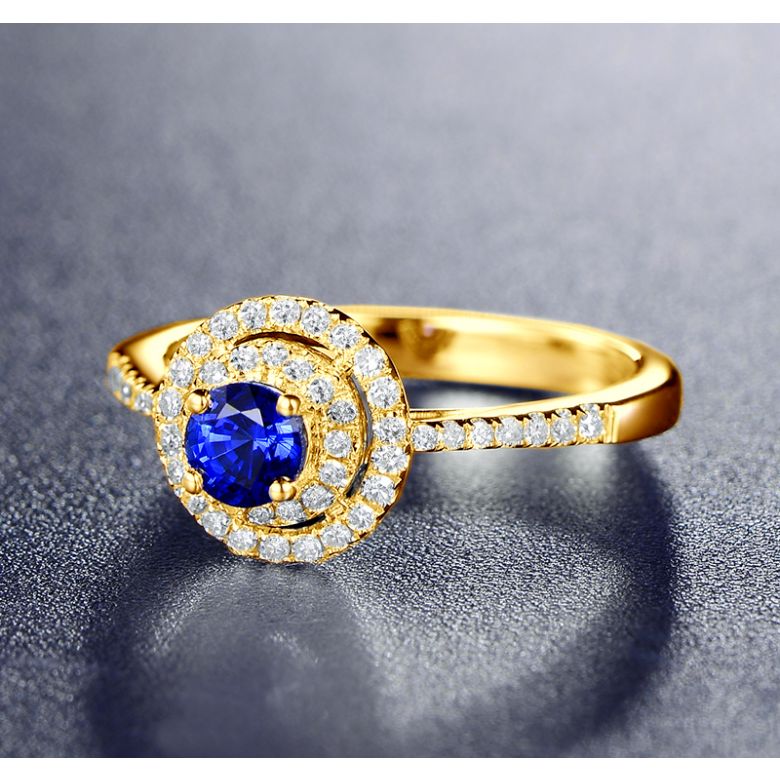 Bague sertissage virtuose Or jaune, diamants et saphir 0.50ct - 3