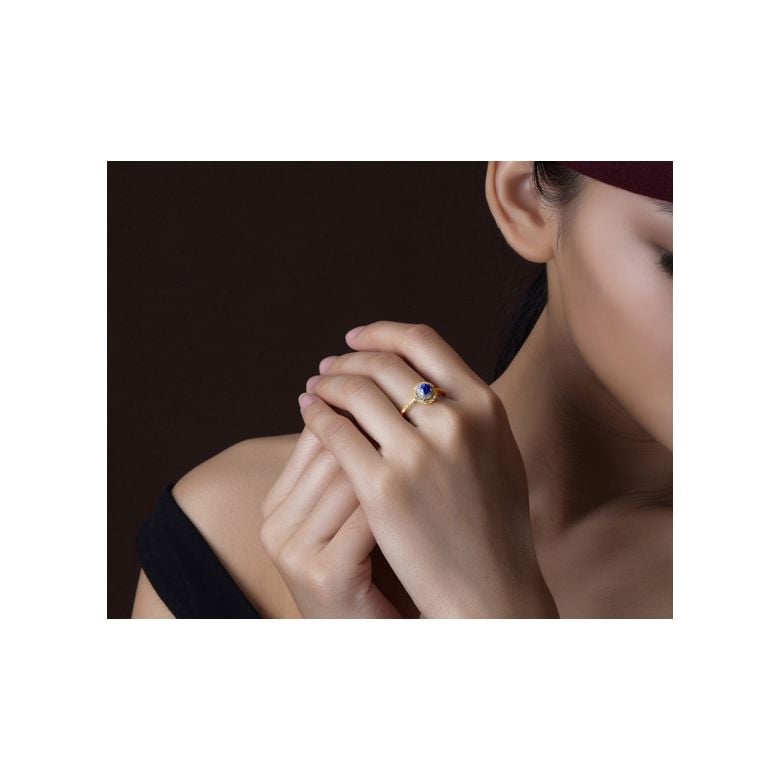 Bague sertissage virtuose Or jaune, diamants et saphir 0.50ct - 2