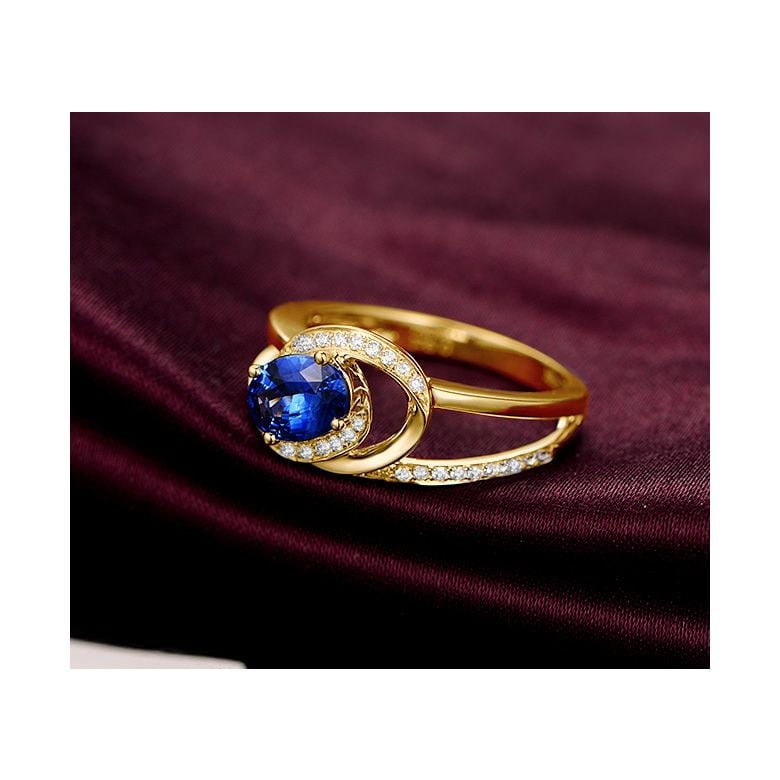 Bague de fiançailles saphir ovale 1 carat. Diamant, Or jaune - 5