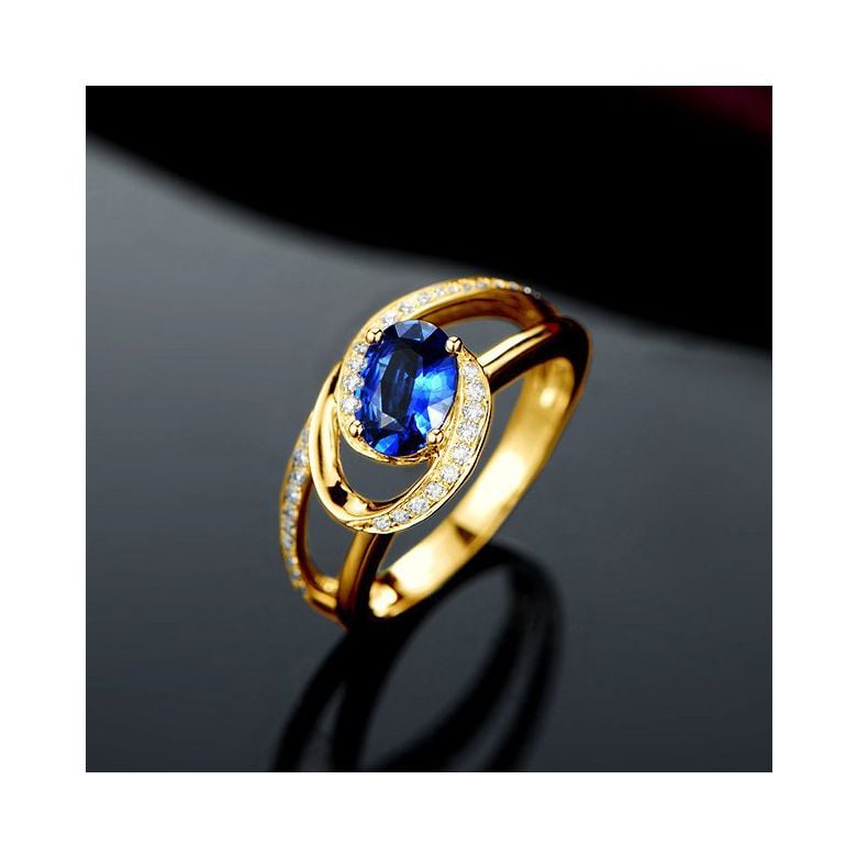 Bague de fiançailles saphir ovale 1 carat. Diamant, Or jaune - 1