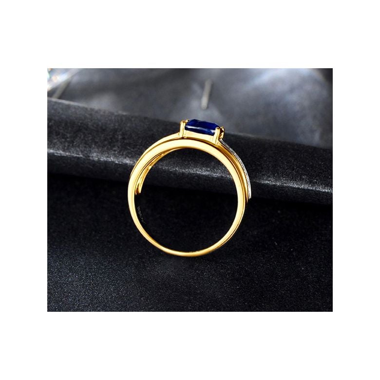 Bague contraste Saphir et Diamants taille émeraude. Or jaune 18 - 7