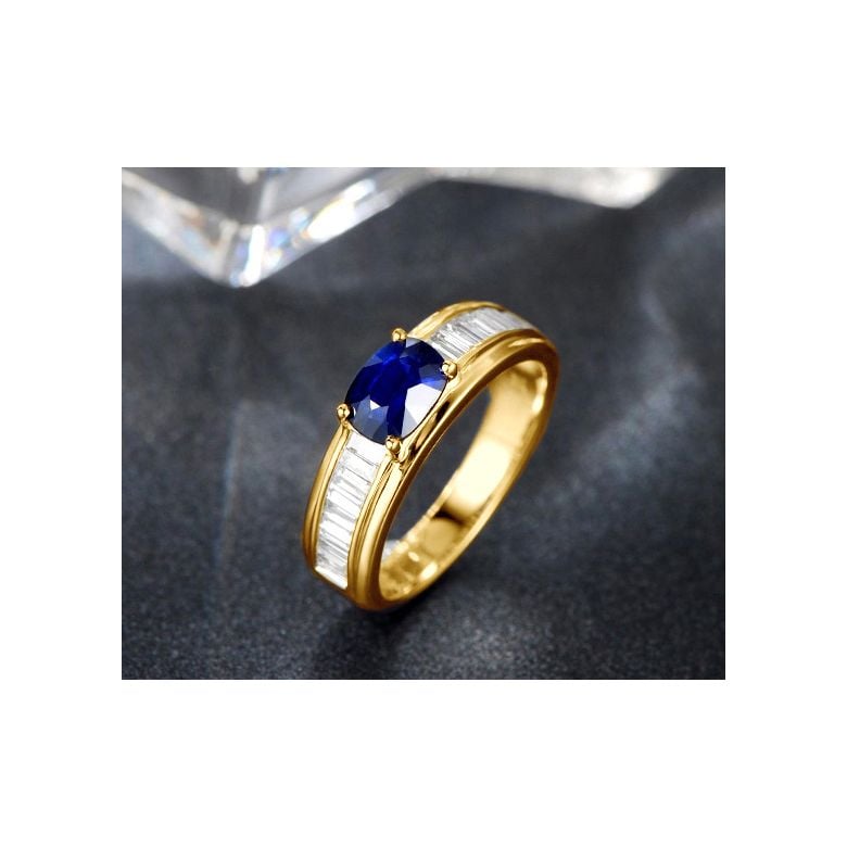 Bague contraste Saphir et Diamants taille émeraude. Or jaune 18 - 3