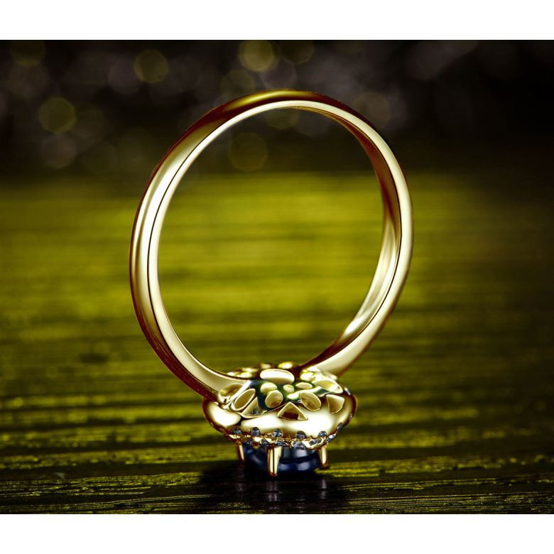 Bague de fiançailles ovale. Or jaune, saphir 0.50ct et diamants - 6