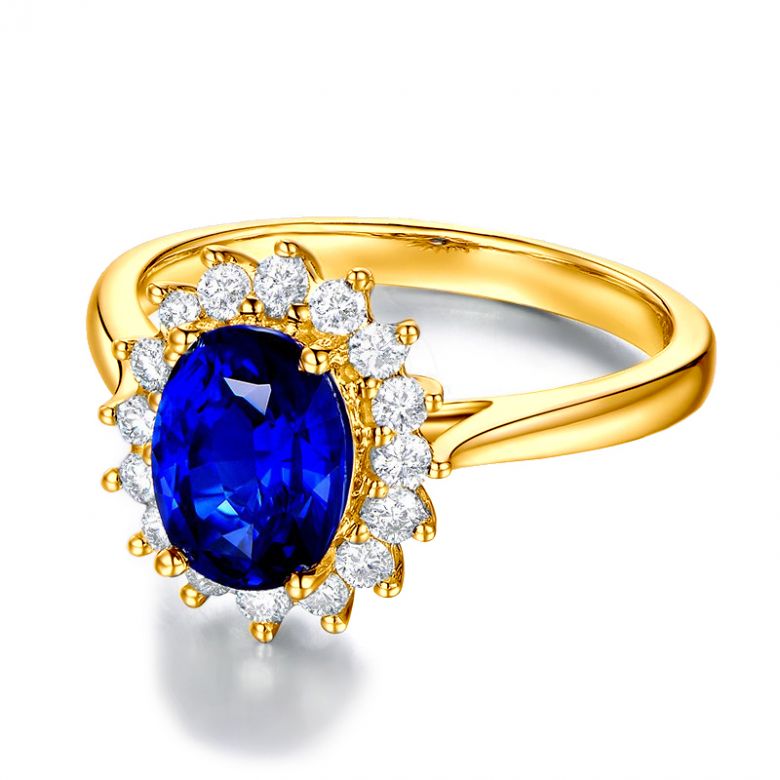 Bague Fleur de saphir, diamants Or jaune - Création florale classique - 9