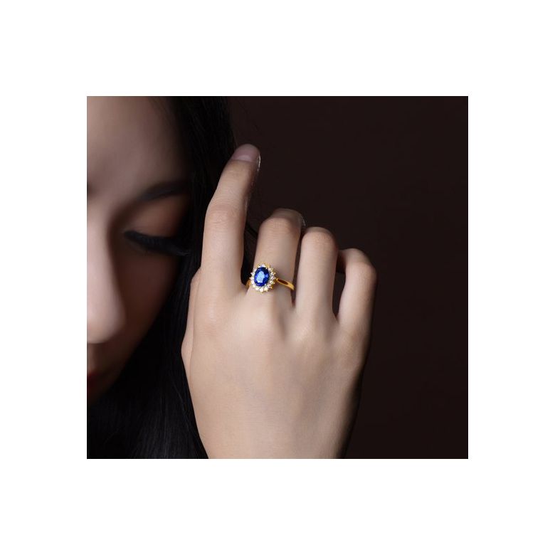 Bague Fleur de saphir, diamants Or jaune - Création florale classique - 2