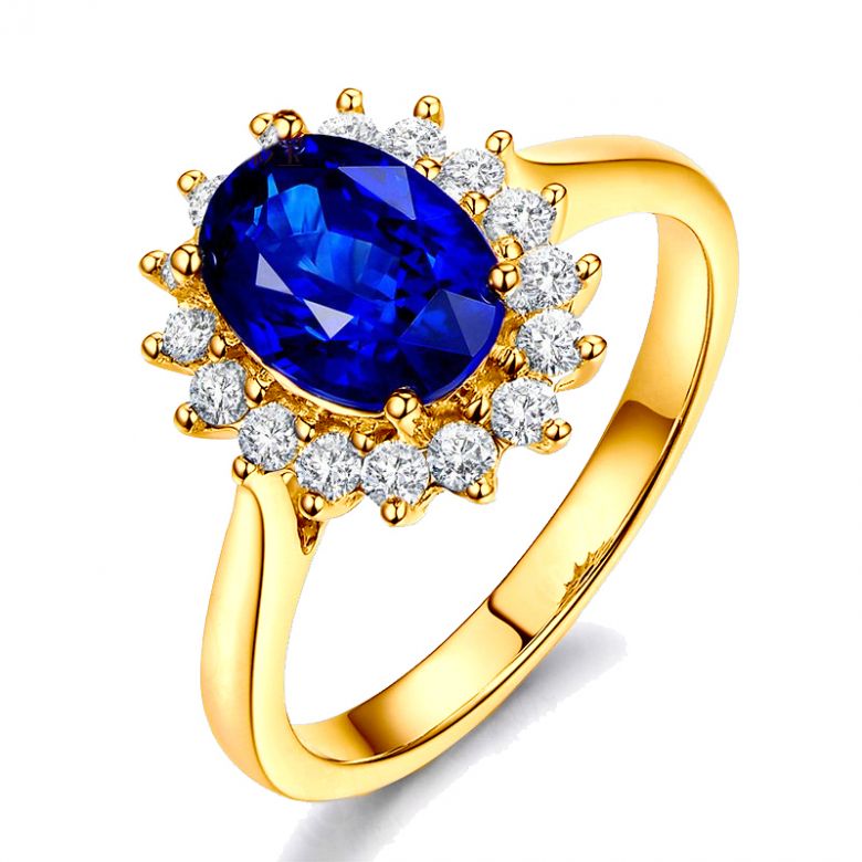 Bague Fleur de saphir, diamants Or jaune - Création florale classique - 1