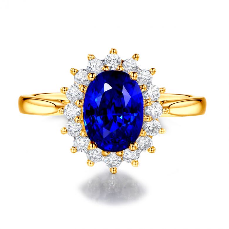 Bague Fleur de saphir, diamants Or jaune - Création florale classique - 8