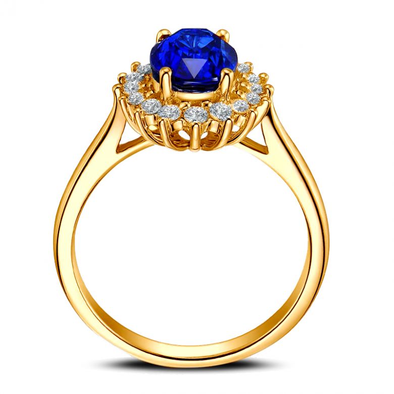 Bague Fleur de saphir, diamants Or jaune - Création florale classique - 10