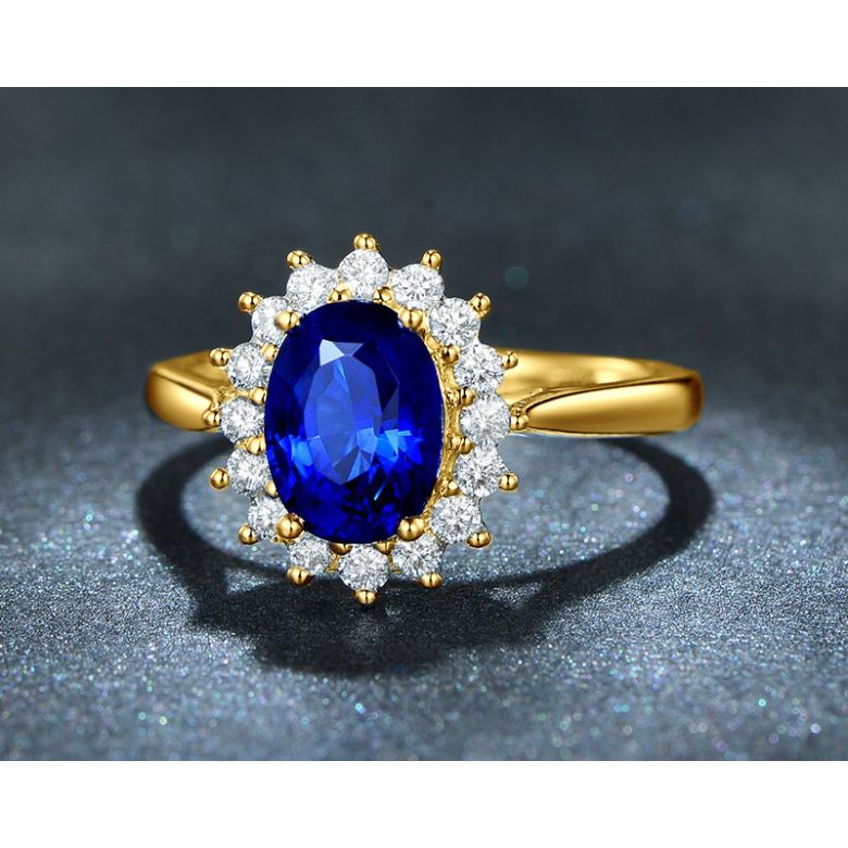 Bague Fleur de saphir, diamants Or jaune - Création florale classique - 3