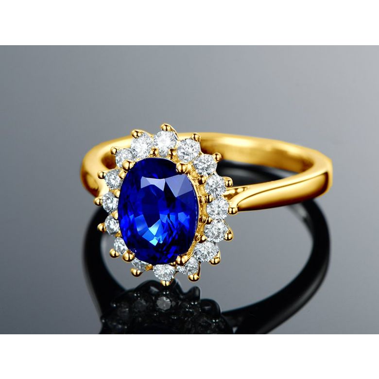 Bague Fleur de saphir, diamants Or jaune - Création florale classique - 5