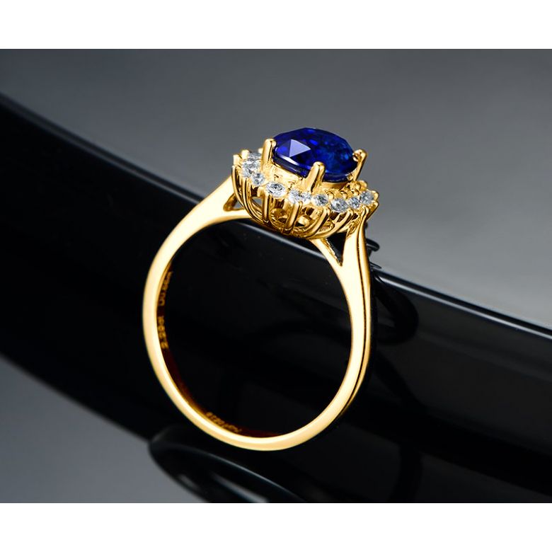 Bague Fleur de saphir, diamants Or jaune - Création florale classique - 7