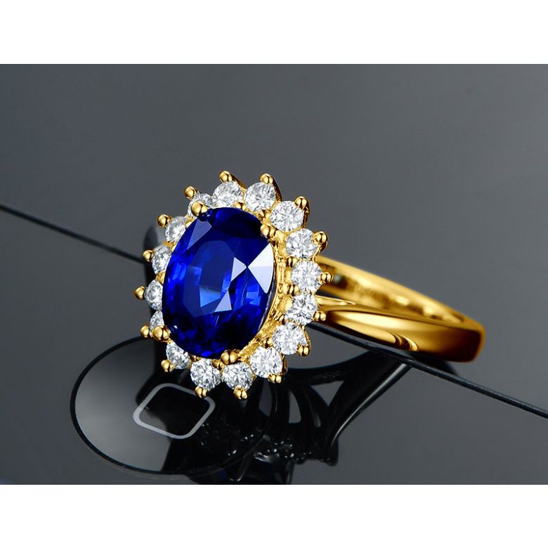 Bague Fleur de saphir, diamants Or jaune - Création florale classique - 6