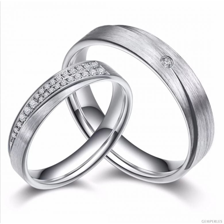 Alliances Duo Sillage Amoureux Platine et Diamants | Gemperles - 1