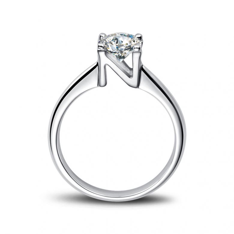 Bague prénom - Lettre N - Diamant, or blanc | Gemperles - 1